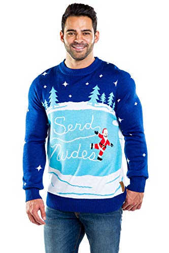 Tipsy Elves Men's Ugly Christmas Sweater Send Nudes Hilarious Santa Claus Ice Skating Holiday Pullover Size XX-Large