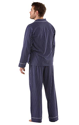 PajamaGram Classic Pajamas for Men - Cotton Mens PJs Set, Navy/White Stripe, XL