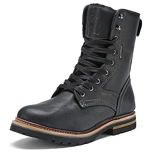 Elk Woods Men's 8 inch Black Leather Waterproof Rugged Boots, Breathable Heat-Resistant Work Boots Gettysburg 84430 US 12