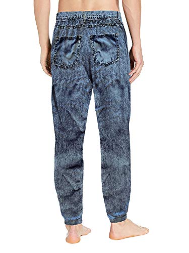 Under Disguise Men's Generic Faux Denim Jogger Cuff Pajama Pant, Dark Blue, Large