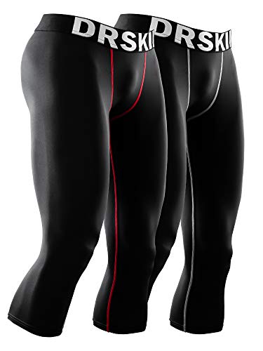 DRSKIN Men’s 2 Pack 3/4 Compression Pants Tight Base Under Layer Running Shorts Warm Cool Dry (Line (BG802+BR806), M)