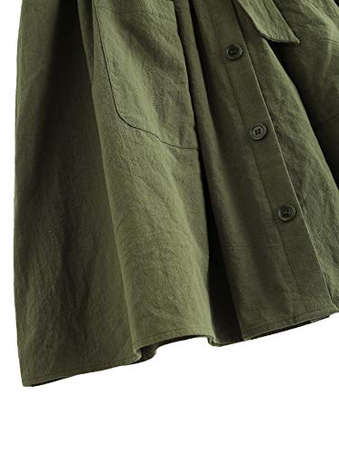 SheIn Women's Casual Self Tie Waist Frill Double Pocket Short Skirt Army Green Large