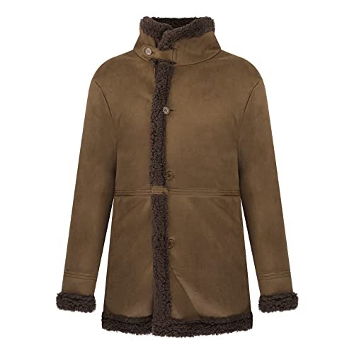 Men's Plus Fleece Jacket Mountaineering Warm Sherpa Trucker Coat Suit Lapel Cardigan Button Warm Winter Thick Overcoat Brown