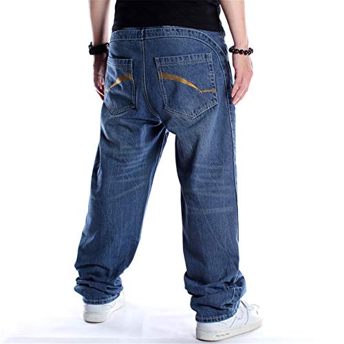 LUOBANIU Men's Loose Fit Baggy Hip Hop Cotton Denim Work Pants Straight Leg Jeans (102 Blue, 44)