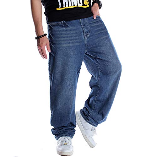 LUOBANIU Men's Loose Fit Baggy Hip Hop Cotton Denim Work Pants Straight Leg Jeans (102 Blue, 44)