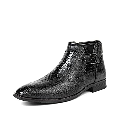 CustforU Men's Patent Leather Boots High Top Round Toe Chelsea Boot Chelsea Dress Boots Zipper Pointed Toe Casual Boots Chukka Ankle Boots Formal and Casual Boots Black Brown Black 9