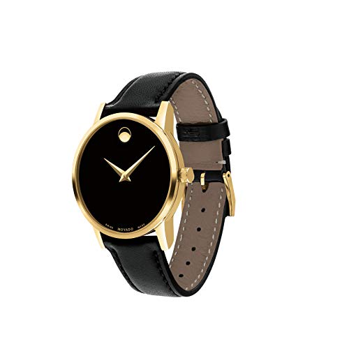 MOVADO Swiss Museum Classic Black Dial Women's Gold PVD Slim Leather Watch