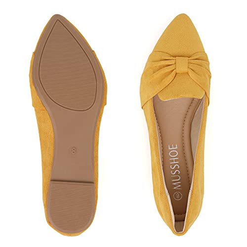 MUSSHOE Ballet Flats for Women Comfortable Women's Flats Memory Foam Slip on Pointed Toe Flats Shoes Women,Mustard Knot 11