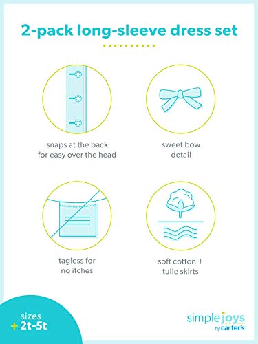 Simple Joys by Carter's Girls' Toddler 2-Pack Long-Sleeve Dress Set with Tulle, Pink/Gray, 4T