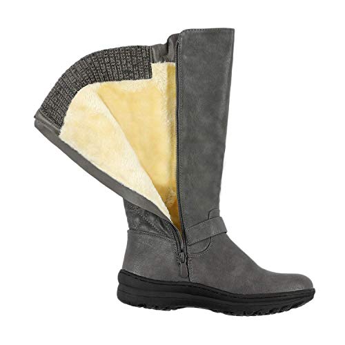 DREAM PAIRS Women’s Grey Knee High Boots Tall Faux Fur Lined Retro Winter Fashion Rading Boots for Women Urva 9M US