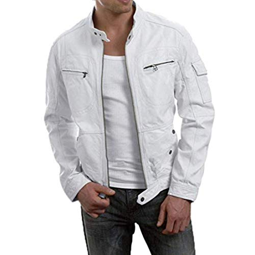 New Fashion Style Mens Leather Jackets Motorcycle Bomber Biker White Real Leather Jacket Men