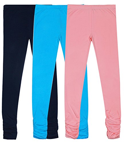 Bienzoe Girl's Knit Cotton Stretch School Uniform 3 Leggings Pack D 10
