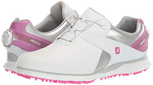 FootJoy Women's Pro|SL Boa Previous Season Style Golf Shoes, White/Silver/Rose, 8 M US