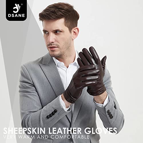 Winter Genuine Sheepskin Leather Gloves For Men, Warm Touchscreen Texting Cashmere Lined Driving Motorcycle Gloves by Dsane (Brown, L)