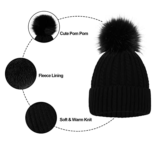 Simplicity Beanie Hat Winter Knitted Beanie for Women with Detachable Pompom Women Beanie with Pom Womens Beanie with Pom Pom, Womens Black Beanie