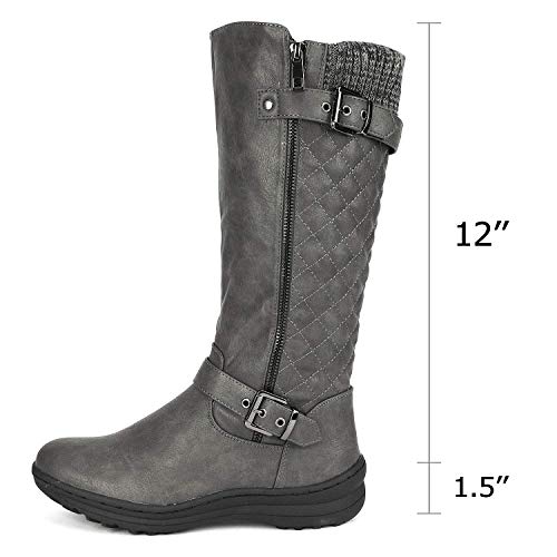 DREAM PAIRS Women’s Grey Knee High Boots Tall Faux Fur Lined Retro Winter Fashion Rading Boots for Women Urva 9M US