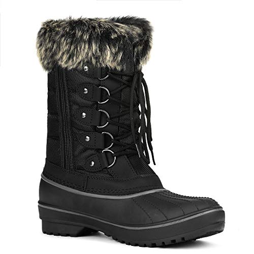 DREAM PAIRS Women's DP-Canada Black Faux Fur Lined Mid Calf Winter Snow Boots Size 6 M US
