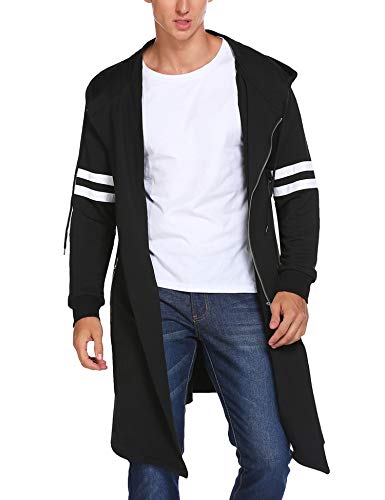 COOFANDY Men's Fashion Long Hooded Outwear Hoody Sweatshirt Teenager Hoodies Longline Cardigan (XX-Large, 01-Black000)