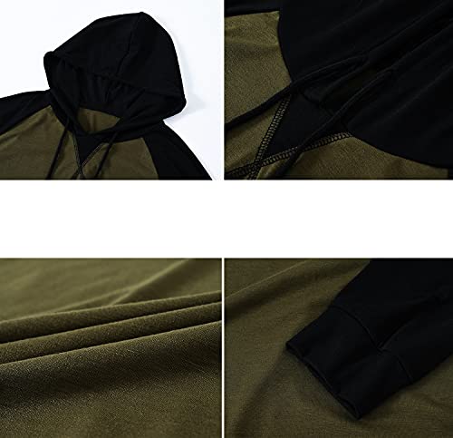 QPNGRP Mens Raglan Long Sleeve Pullover Hoodie Shirt B03 Army X-Large