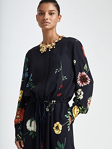 Oscar De La Renta, Tossed Botanical Crepe Jumpsuit, 0, Navy