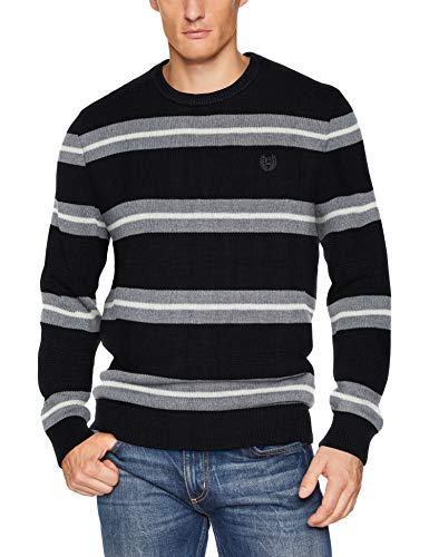 Chaps Men's Classic Fit Cotton Crewneck Sweater, Black Stripe, XXL