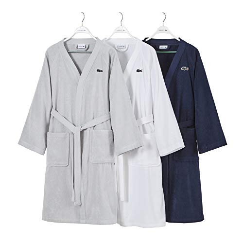 Lacoste Classic Pique 100% Cotton Bath Robe, 41.5"L, White