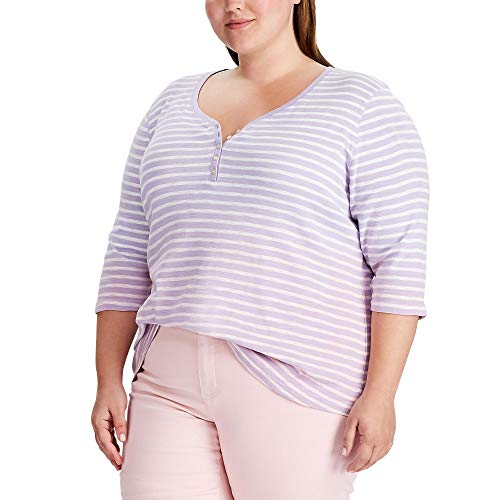 Chaps Women's 3/4 Sleeve Crewneck Henley Shirt, Lavender Multi, 0X-Plus Size