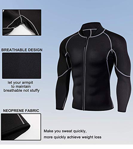 URSEXYLY Men Exercise Sweat Hot Dress Shirt, Sauna Suit Neoprene Slimming Fitness Jacket Gym Wear for Core Muscle Training (Black Exercise Shirt, S)
