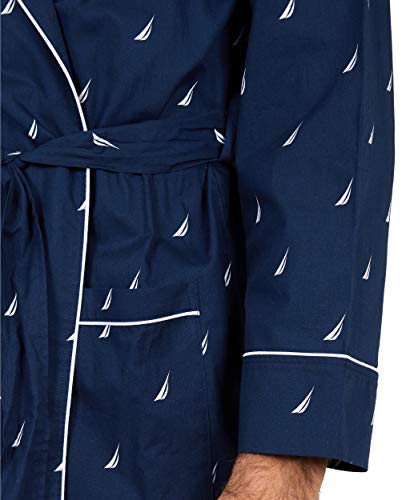 Nautica Men's Long Sleeve Lightweight Cotton Woven Robe,Peacoat,Large/X-Large