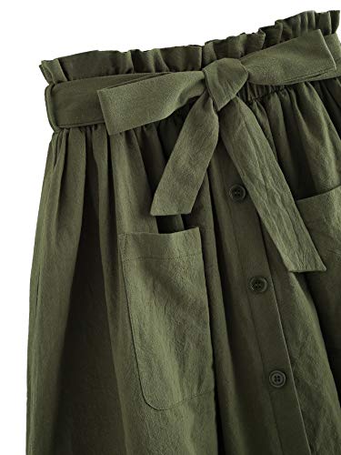 SheIn Women's Casual Self Tie Waist Frill Double Pocket Short Skirt Army Green Large