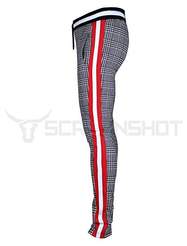 SCREENSHOTBRAND-P11957 Mens Hip Hop Premium Slim Fit Track Pants - Athletic Jogger Checker Pattern Color Block Print Bottoms-Black/Pattern-Small