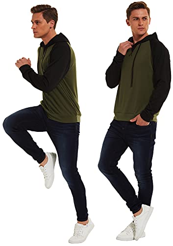 QPNGRP Mens Raglan Long Sleeve Pullover Hoodie Shirt B03 Army X-Large