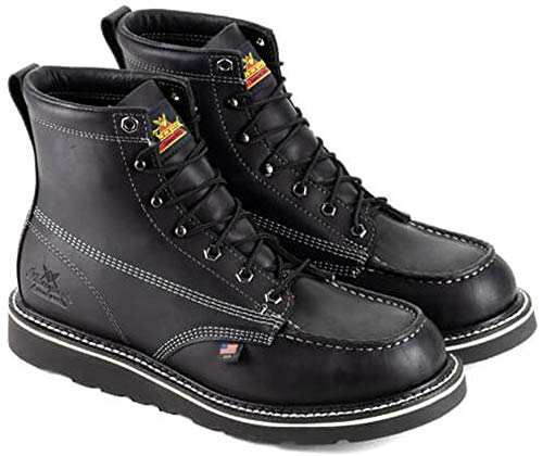 Thorogood American Heritage 6” Moc Toe Work Boots For Men - Premium Breathable Non-Safety Toe Leather Boots with Slip-Resistant MAXWear Wedge Outsole; ASTM Rated, Black - 11 D US