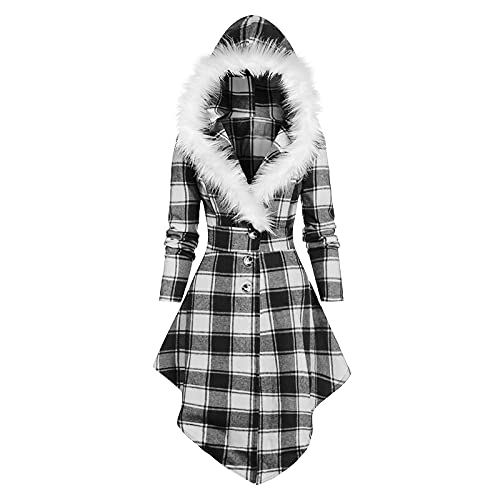 UNIPIN Womens Hooded Cardigan Cotton Winter Plus Size Thickened Warm Sherpa Lined Plush Faux Fur Long Hooded Windproof Cotton Parka Puffer Jacket Buttons Zipper Pocket Outwear(A-White,M)