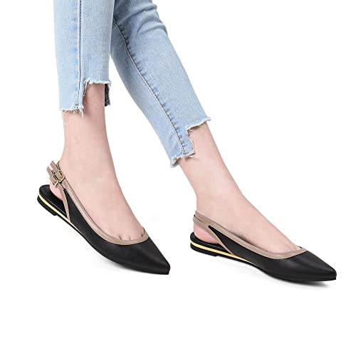 DREAM PAIRS Women's Sdfa222w Pointed Toe Ballet Comfortable Dressy Slingback Flats Shoes, Size 6.5, Black