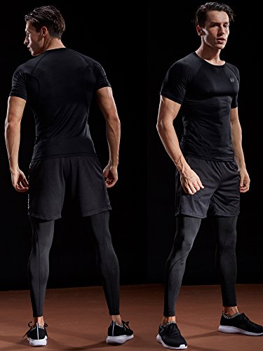 Neleus Men's 3 Pack Compression Baselayer Athletic Workout T Shirts,5022,Black,Grey,Red,S,EU M