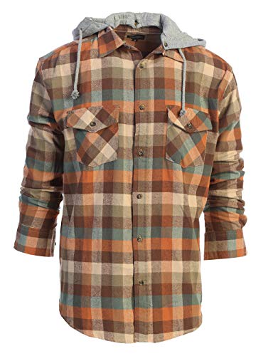 Gioberti Men's Removable Hoodie Plaid Checkered Flannel Shirt, Orange/Khaki/Teal, XX-Large