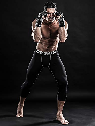 DRSKIN Men’s 2 Pack 3/4 Compression Pants Tight Base Under Layer Running Shorts Warm Cool Dry (Line (BG802+BR806), M)