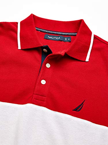 Nautica Men's Short Sleeve 100% Cotton Pique Color Block Polo Shirt, Red, XX-Large