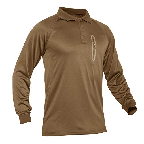 TACVASEN Men's Hiking Shirts 3 Buttons Quick Dry Performance Polo Long Sleeve Top T-Shirt Brown, M