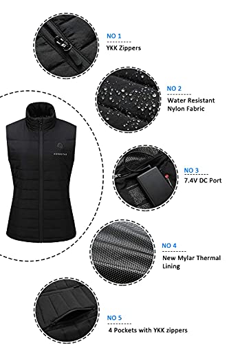 Venustas Women's Heated Vest with Battery Pack 7.4V, Heated clothes for women (L, Black)