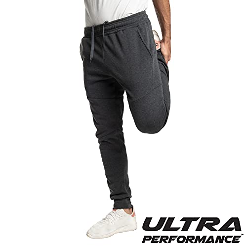Ultra Performance Fleece Active Tech Joggers for Men, Mens Sweatpants with Zipper Pockets 3 Pack