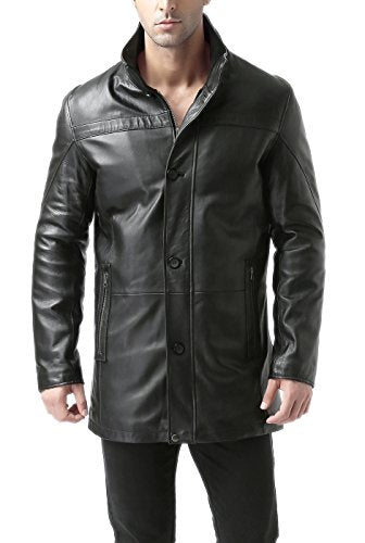 BGSD Men Chad New Zealand Lambskin Leather Car Coat Black Large