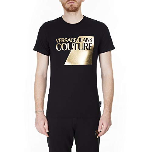 Versace Jeans Couture Men's Black Gold Logo Short Sleeve T-Shirt (L)