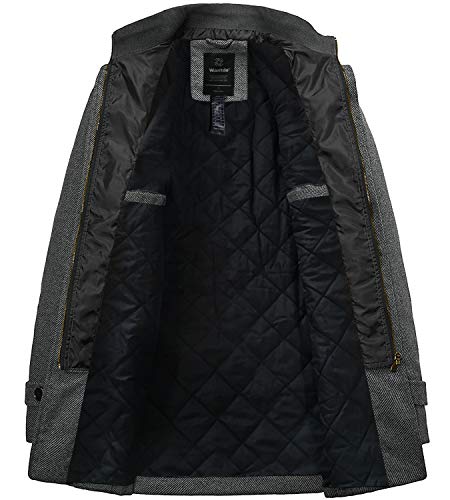 Wantdo Men's Casual Mid Length Coat Windproof Wool Jacket Thick Grey Large