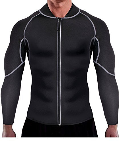 URSEXYLY Men Exercise Sweat Hot Dress Shirt, Sauna Suit Neoprene Slimming Fitness Jacket Gym Wear for Core Muscle Training (Black Exercise Shirt, S)