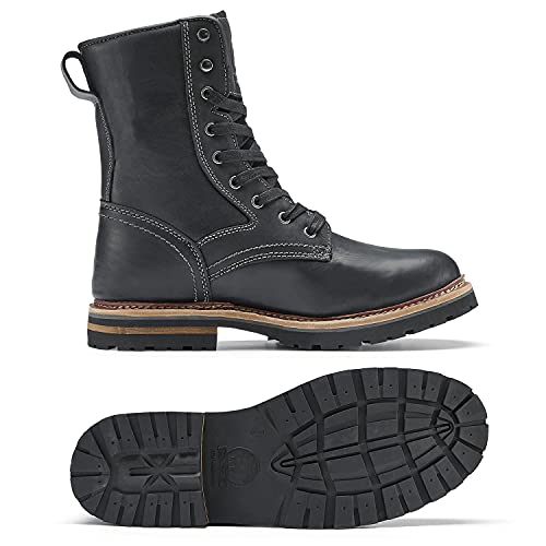 Elk Woods Men's 8 inch Black Leather Waterproof Rugged Boots, Breathable Heat-Resistant Work Boots Gettysburg 84430 US 12