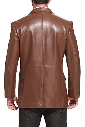 BGSD Men Richard Classic 2-Button Leather Blazer Lambskin Sport Coat Jacket Cognac Large