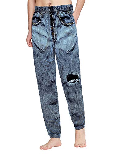 Under Disguise Men's Generic Faux Denim Jogger Cuff Pajama Pant, Dark Blue, Large