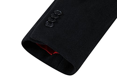 Mens Black Overcoat Wool & Cashmere Covert Warm Winter Mod Cromby Coat Velvet Collar & Red Satin Lining (42)